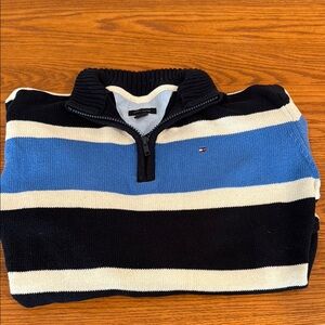 Tommy Hilfiger Men's Blue and Black Striped Sweater
